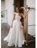 One Shoulder Ivory Satin Slit Timeless Wedding Dress